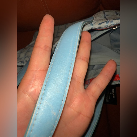 Authentic Chanel Travel Line light Blue Jacquard Nylon tote, with auth card - Picture 6 of 17